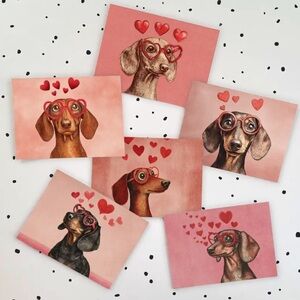 NEW Cute Dachshund Greeting Cards Set - Pink and Red